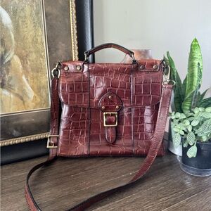 Fossil Cowhide Leather Croc Embossed Crossbody Saddlebag
